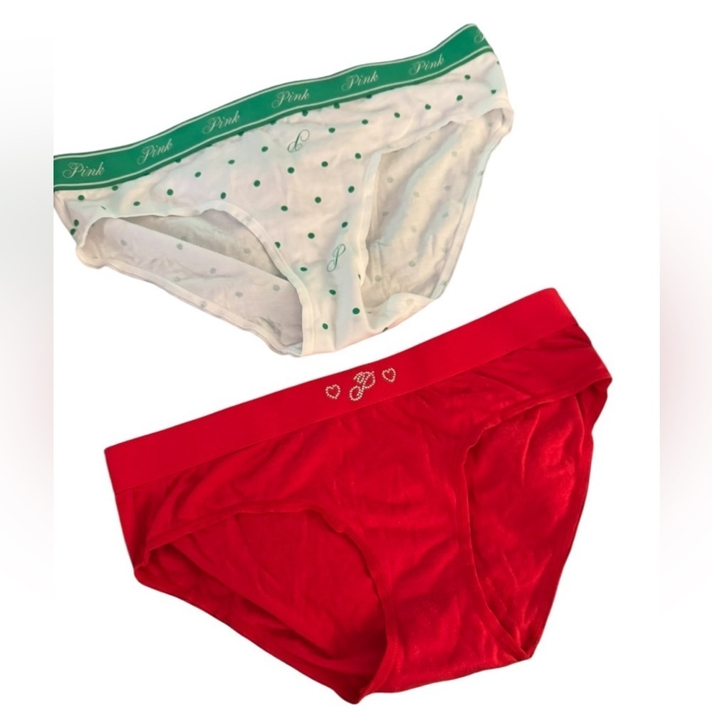 🎉4/20$ PINK 2 Pair Women's Pin Up Red St. Paddy’s SZ M Hipster Hip Hugger Pantie